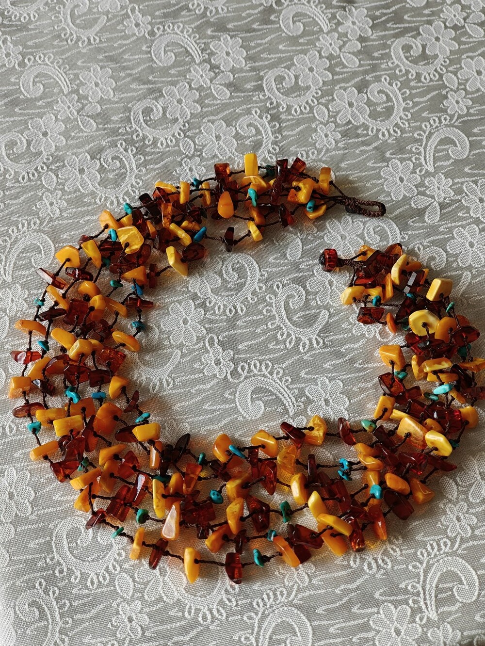 Genuine Amber & Turquoise Six Strand Necklace - Picture 5 of 16